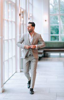 Alberto Axu beige grijs trouwpak