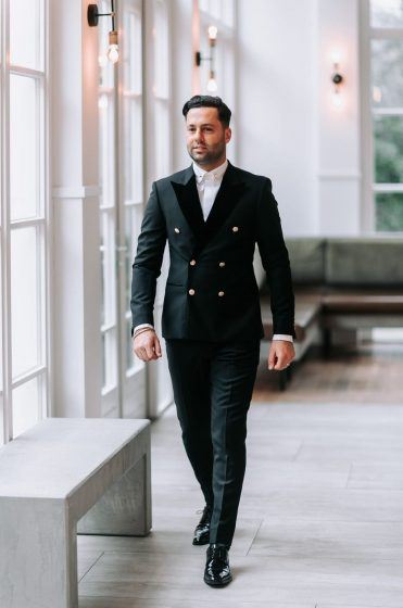 Alberto Axu double breasted zwart fluwelen trouwpak