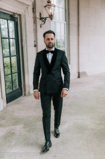 double breasted Zwart smoking maatpak trouwpak