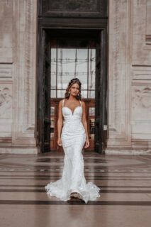 Zeemeermin trouwjurk bewerkt lange sleep alberto axu