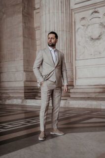 Licht beige trouwpak loro piana maatpak