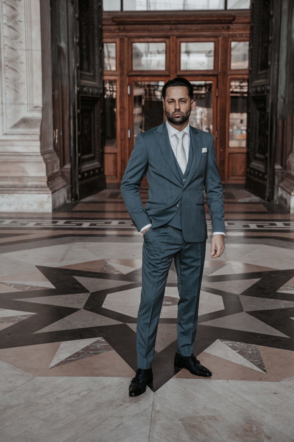 Trouwpak lichtblauw grijs Scabal Maatpak