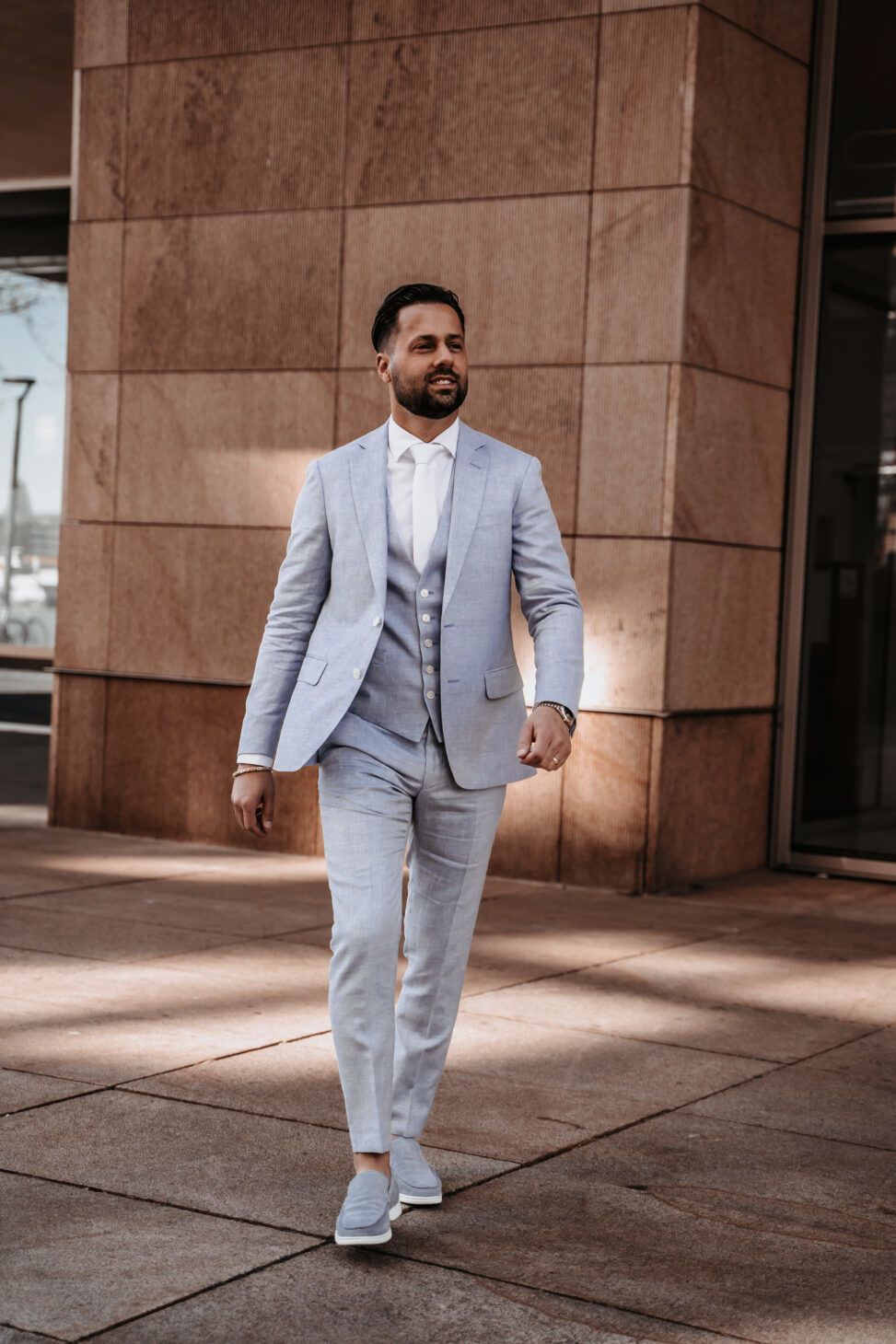 Zomer trouwpak licht blauw