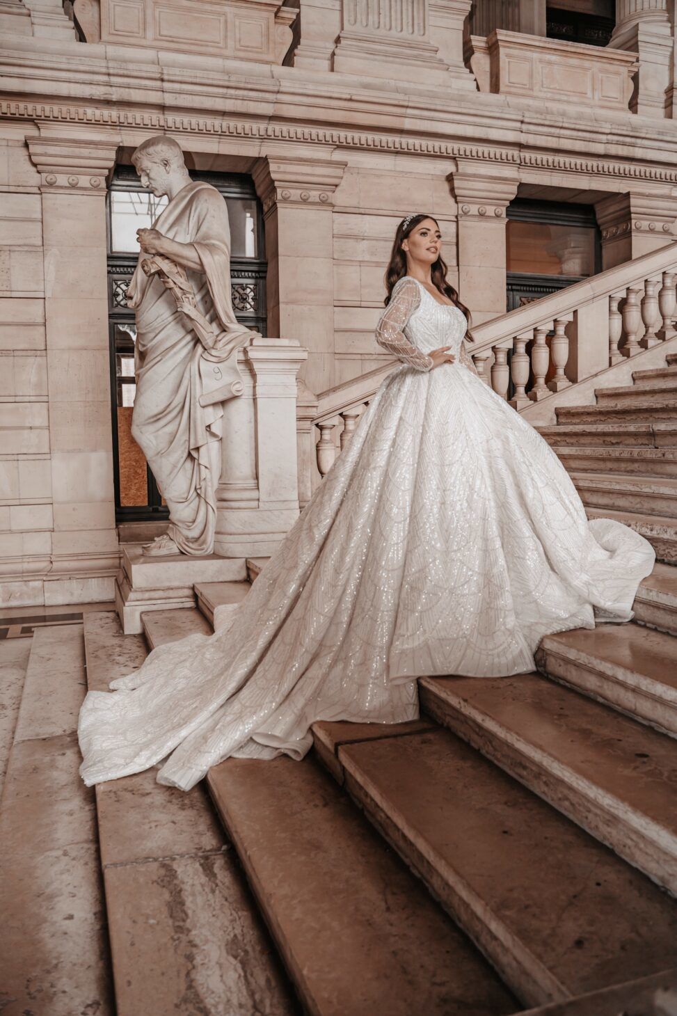 Lange mouwen prinses trouwjurk