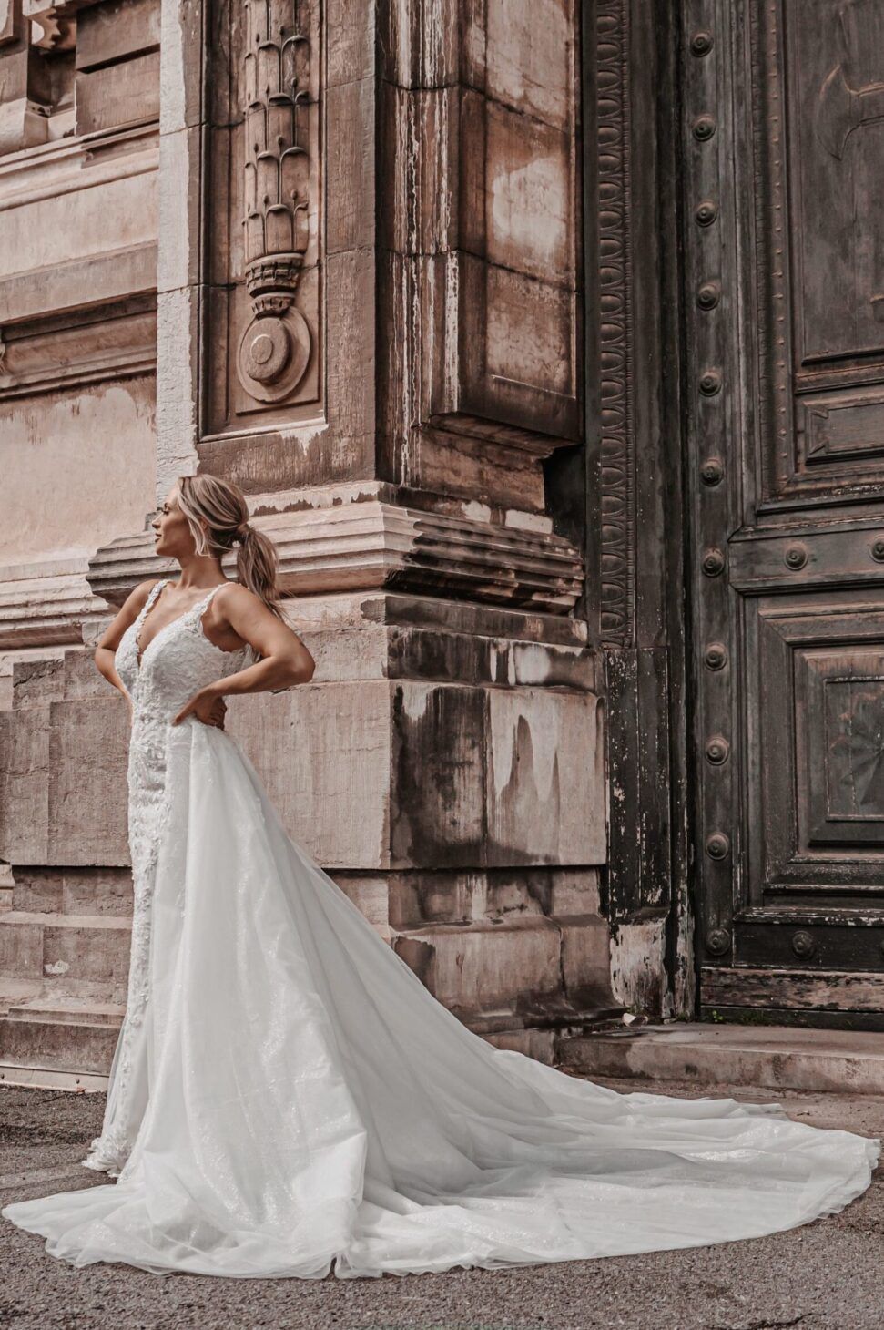 Zeemeermin trouwjurk met afklikbare rok alberto axu couture 2023