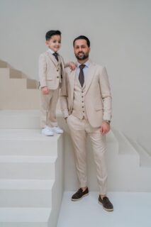 beige creme trouwpak kinderpak vader en zoon alberto 2024