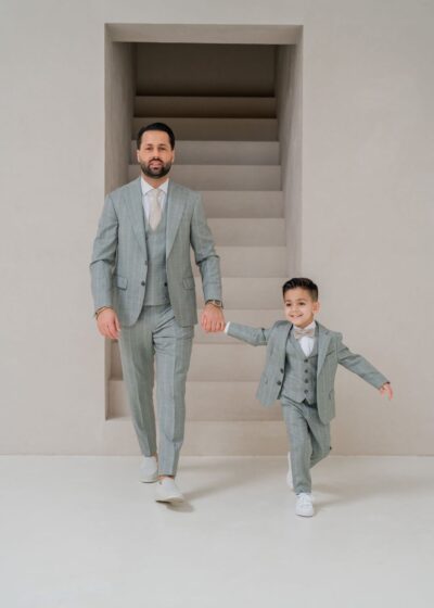 mint groene trouwpak kinderpak vader en zoon