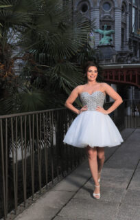 Korte Trouwjurken Collectie 2024 Alberto Axu steentjes silver