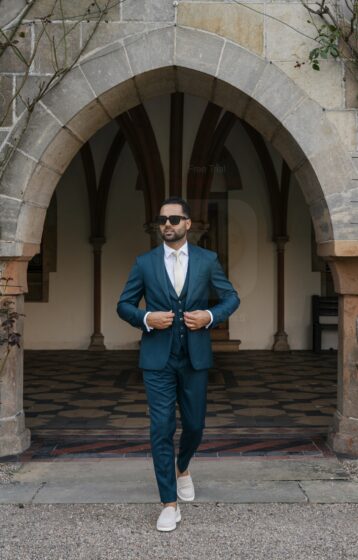 turquoise blauwe trouwpak alberto axu