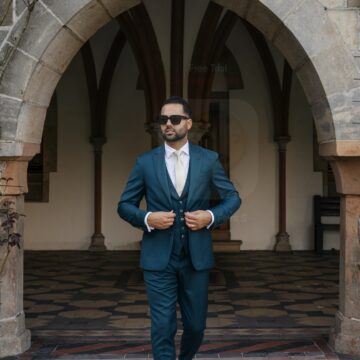 turquoise blauwe trouwpak alberto axu